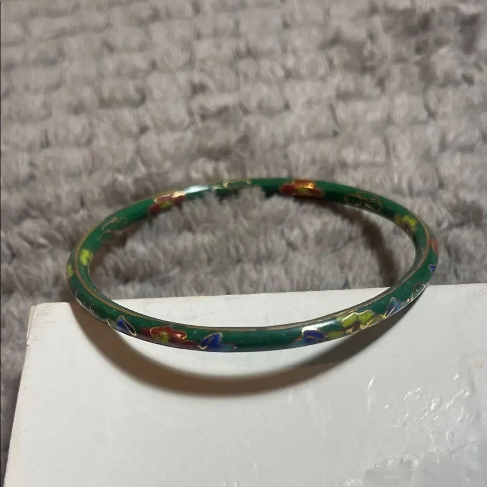 Artisan Green Enamel Floral Bracelet